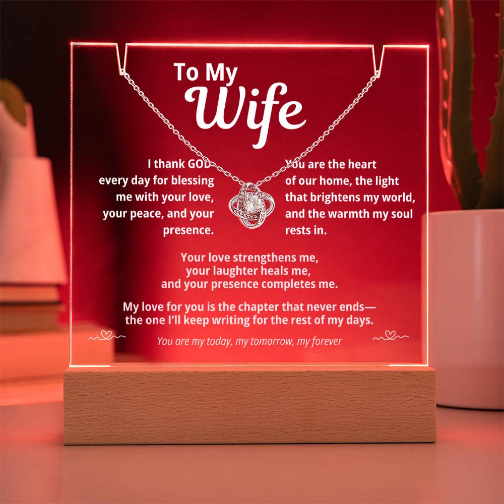 To My Wife | Acrylic Plaque with Love Knot Necklace | “I Thank God Every Day”