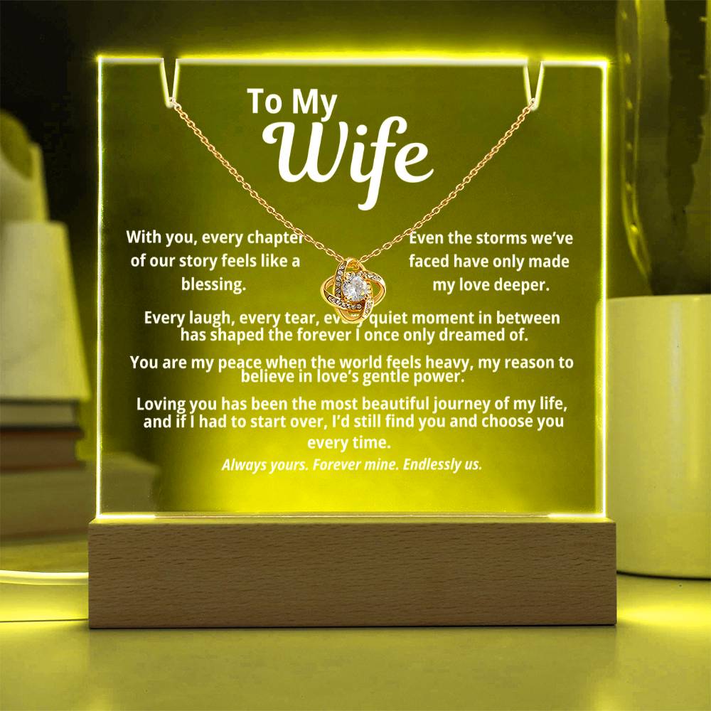 To My Wife "With You Every Chapter.." Acrylic w/Love Knot Necklace