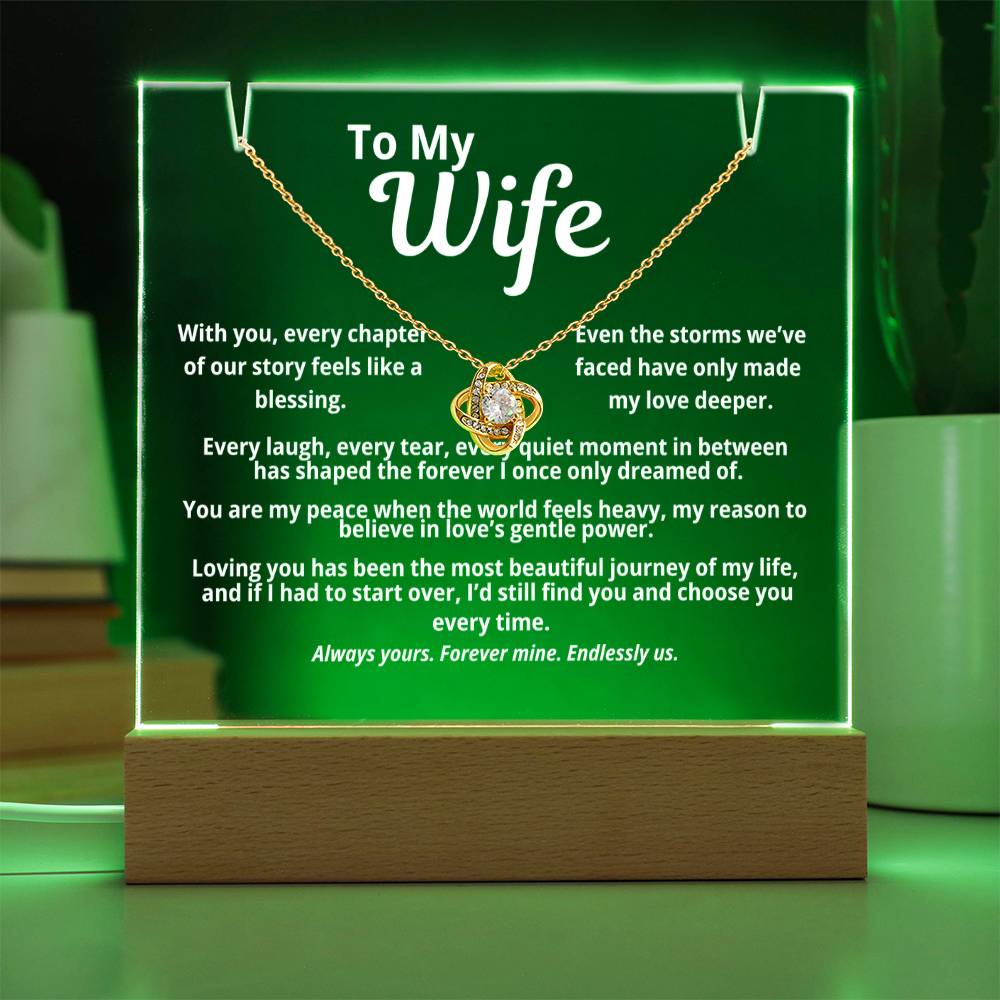 To My Wife Acrylic Plaque with Love Knot Necklace | “With You Every Chapter”