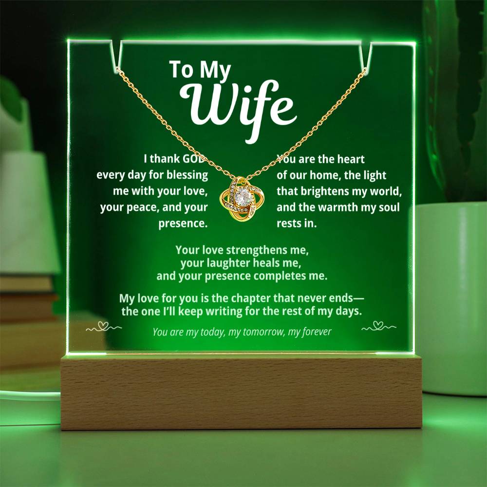 To My Wife | Acrylic Plaque with Love Knot Necklace | “I Thank God Every Day”