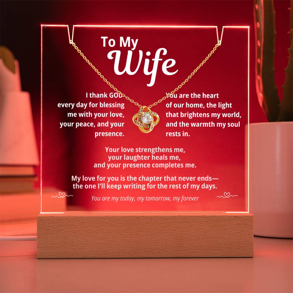 To My Wife | Acrylic Plaque with Love Knot Necklace | “I Thank God Every Day”
