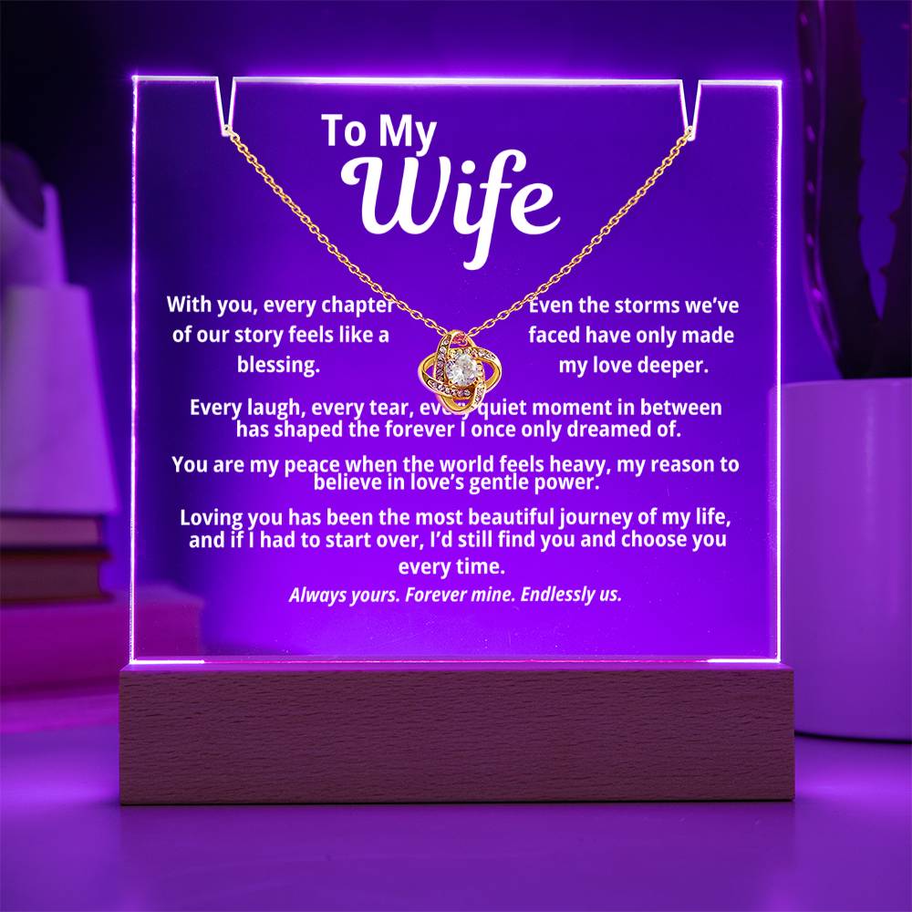 To My Wife Acrylic Plaque with Love Knot Necklace | “With You Every Chapter”