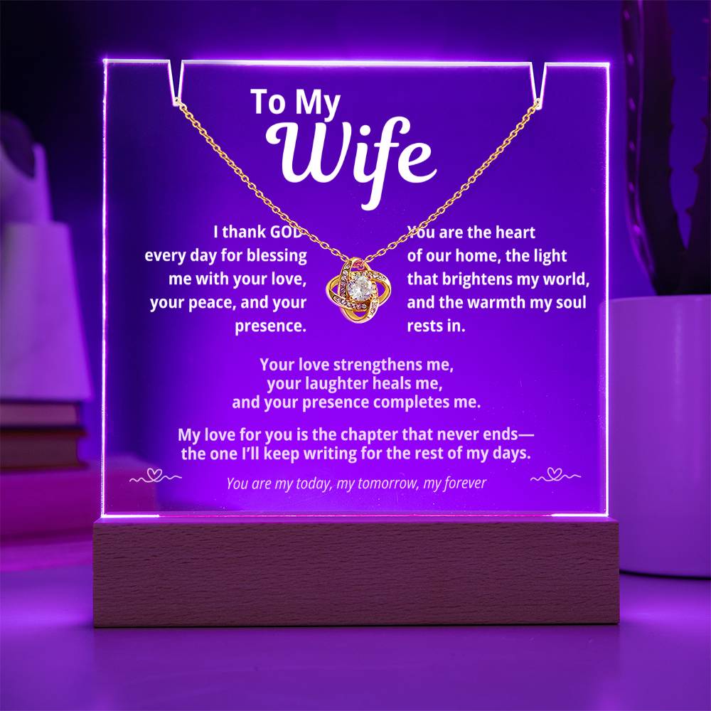 To My Wife | Acrylic Plaque with Love Knot Necklace | “I Thank God Every Day”