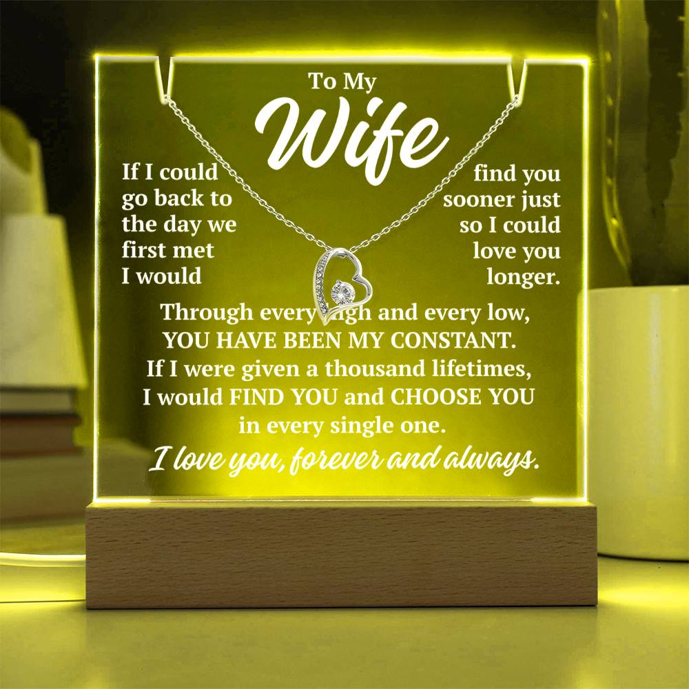 to my wife yellow acrylic plaque led light with white gold forever love necklace romantic gift