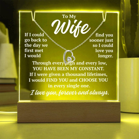 to my wife yellow acrylic plaque led light with white gold forever love necklace romantic gift