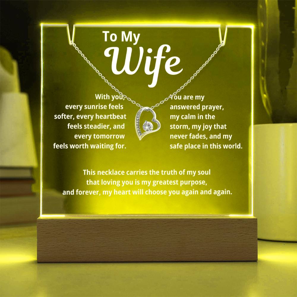 To My Wife | Acrylic Plaque with Forever Love Necklace | “With You Every Sunrise Seems Softer”