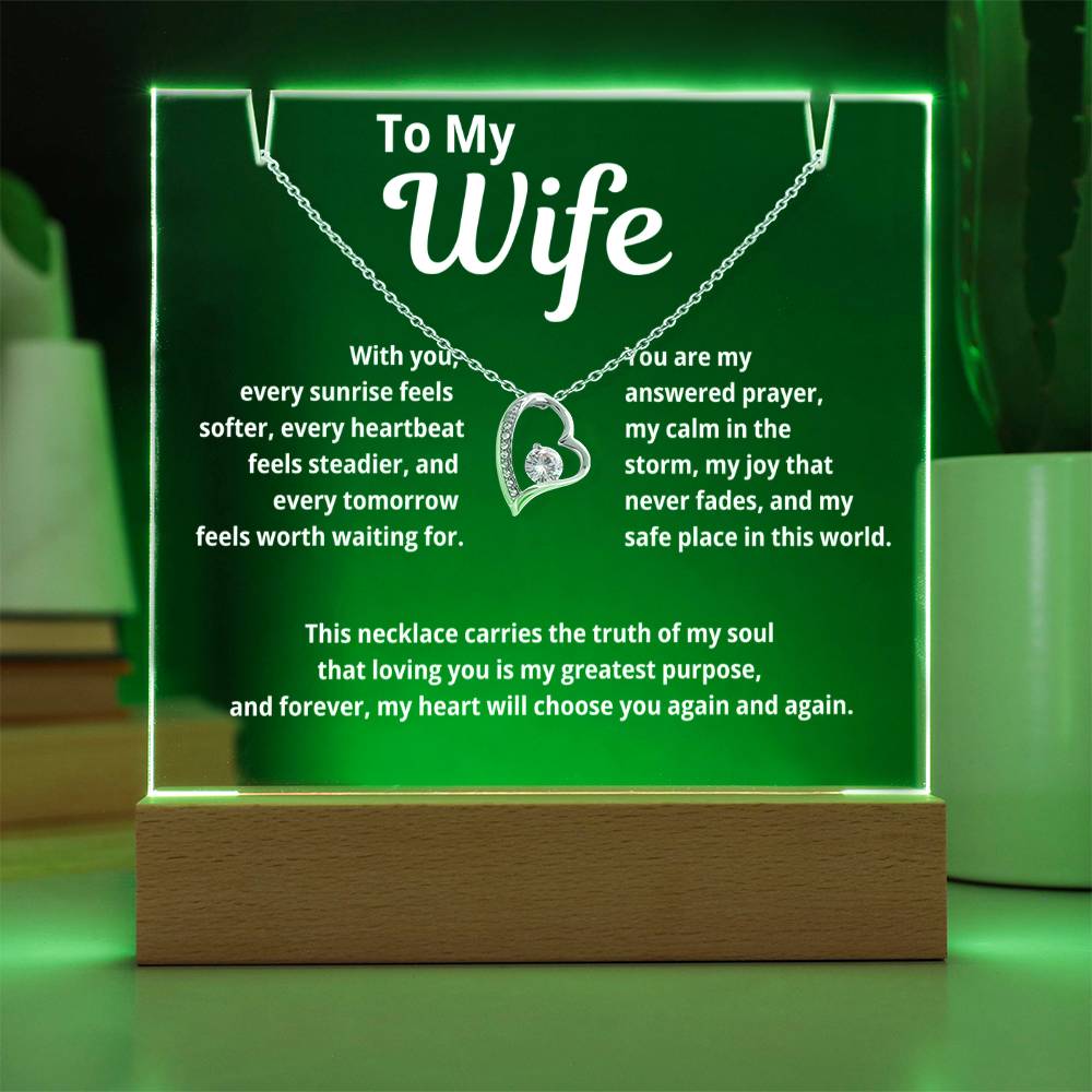 To My Wife | Acrylic Plaque with Forever Love Necklace | “With You Every Sunrise Seems Softer”