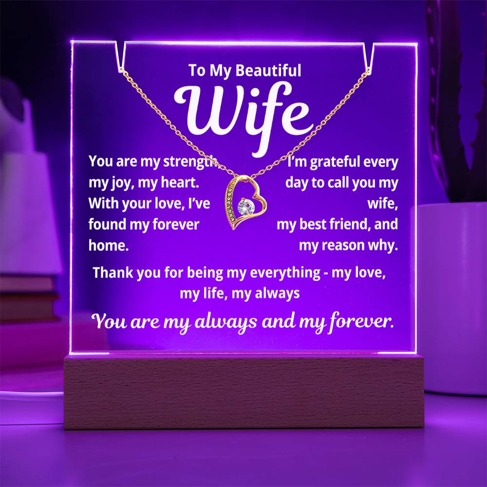 To My Beautiful Wife "You Are My Strength.." Lighted Acrylic Keepsake with Forever Love Necklace