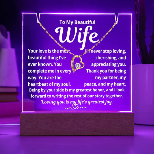 To My Beautiful Wife "Your Love is the Most Beautiful Thing.." Lighted Acrylic Keepsake with Forever Love Necklace