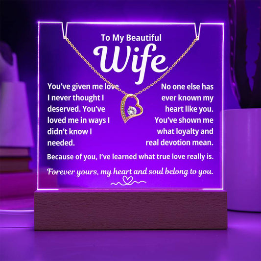 To My Beautiful Wife "You've Given Me Love.." Lighted Acrylic Keepsake with Forever Love Necklace