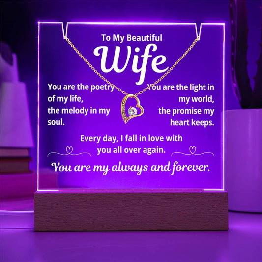 To My Beautiful Wife "You Are The Poetry of My Life.." Lighted Acrylic Keepsake with Forever Love Necklace