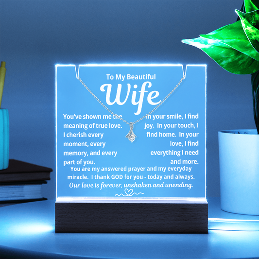 To My Beautiful Wife "You've Shown Me The Meaning of True Love.." Lighted Acrylic Keepsake with Alurring Beauty Necklace