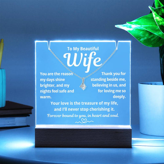 To My Beautiful Wife "You Are The Reason.." Lighted Acrylic Keepsake with Alurring Beauty Necklace