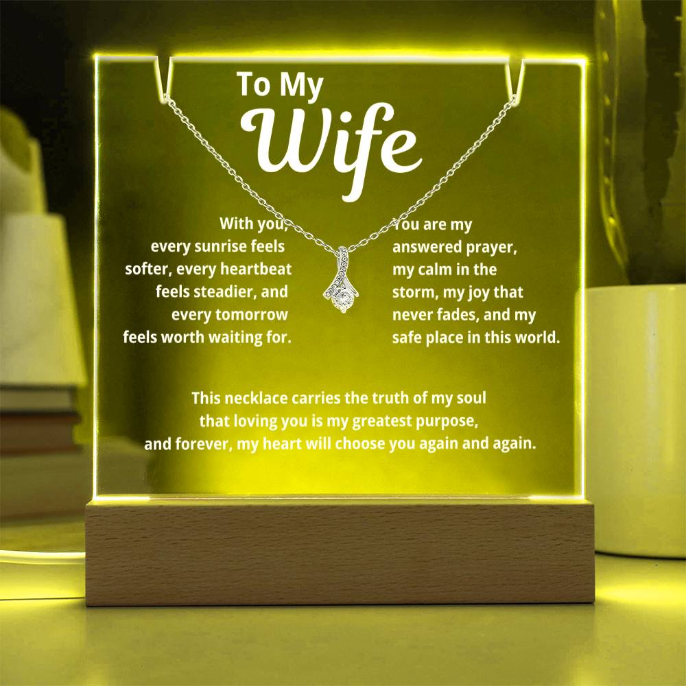 To My Wife Acrylic Plaque with Love Knot Necklace | “With You Every Sunrise Seems Softer”