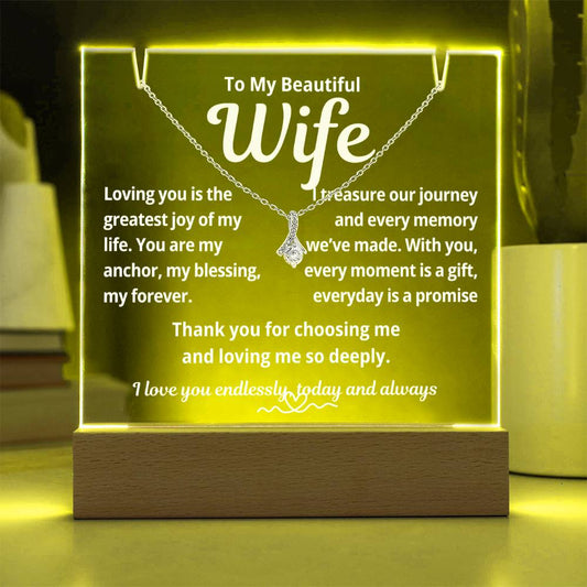 To My Beautiful Wife "Loving You is the Greatest.." Lighted Acrylic Keepsake with Alurring Beauty Necklace