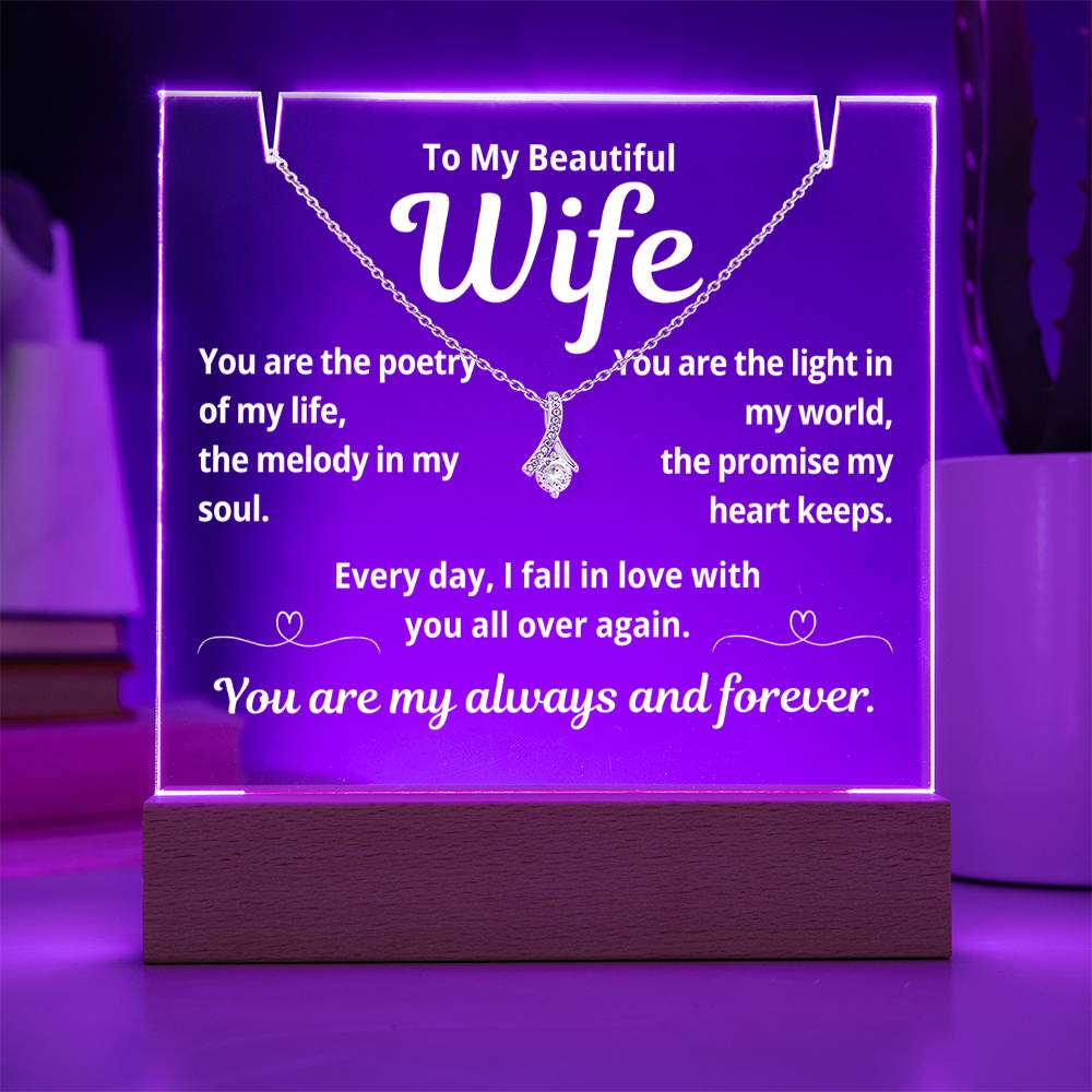To My Beautiful Wife "You Are The Poetry Of My Life.." Lighted Acrylic Keepsake with Alurring Beauty Necklace