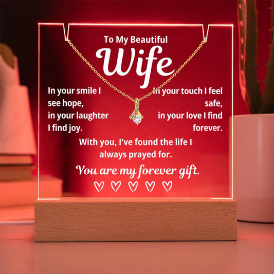 To My Beautiful Wife "In Your Smile I See Hope.." Lighted Acrylic Keepsake with Alurring Beauty Necklace