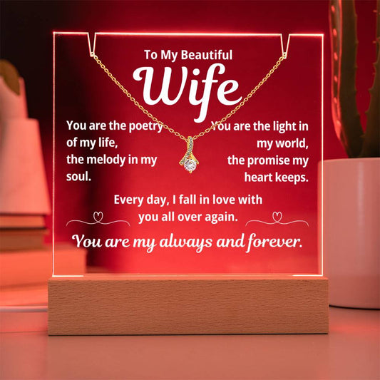 To My Beautiful Wife "You Are The Poetry Of My Life.." Lighted Acrylic Keepsake with Alurring Beauty Necklace