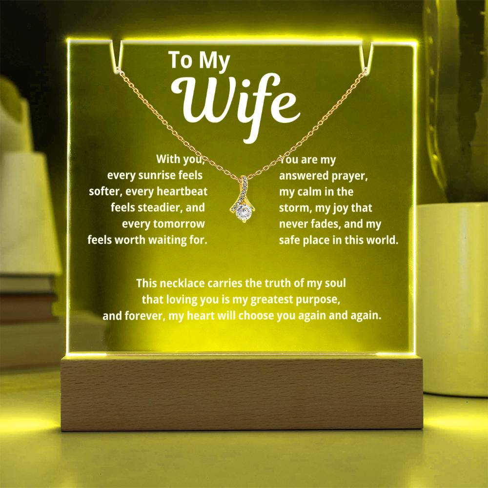 To My Wife Acrylic Plaque with Love Knot Necklace | “With You Every Sunrise Seems Softer”