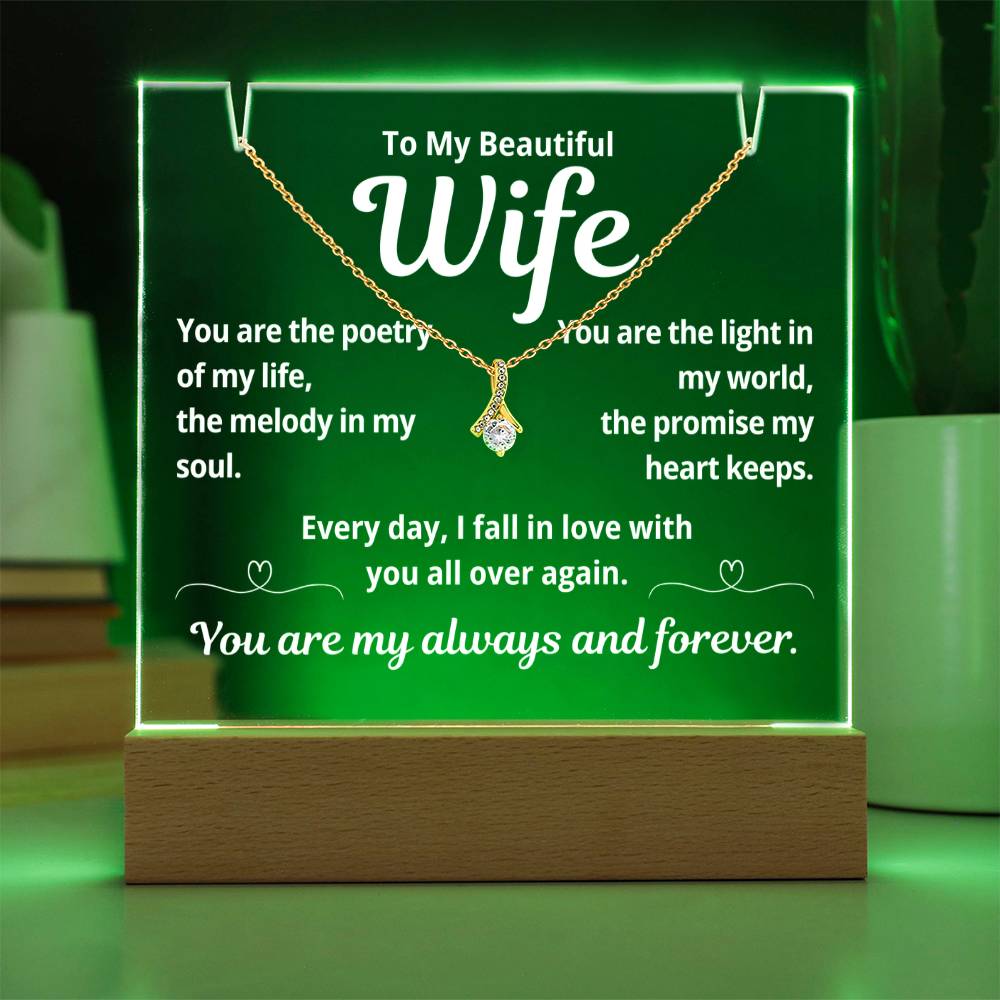 To My Beautiful Wife "You Are The Poetry Of My Life.." Lighted Acrylic Keepsake with Alurring Beauty Necklace