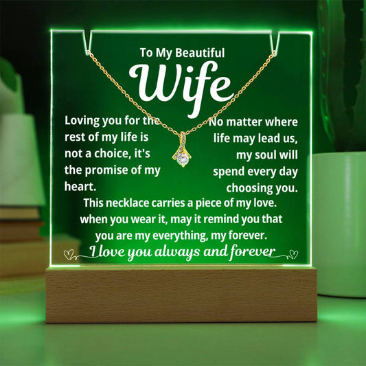 To My Beautiful Wife "Loving You for the Rest of My Life.." Lighted Acrylic Keepsake with Alurring Beauty Necklace