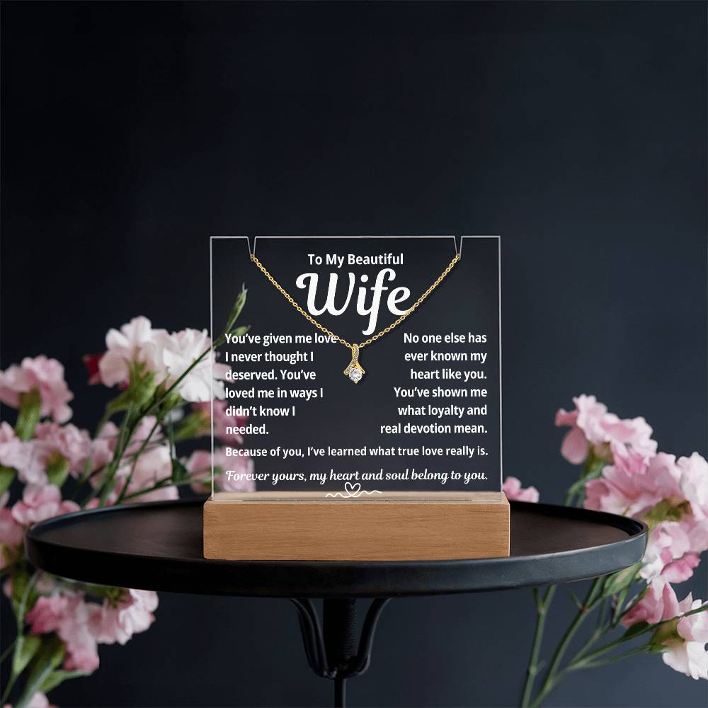 To My Beautiful Wife "You've Given Me Love.." Lighted Acrylic Keepsake with Alurring Beauty Necklace