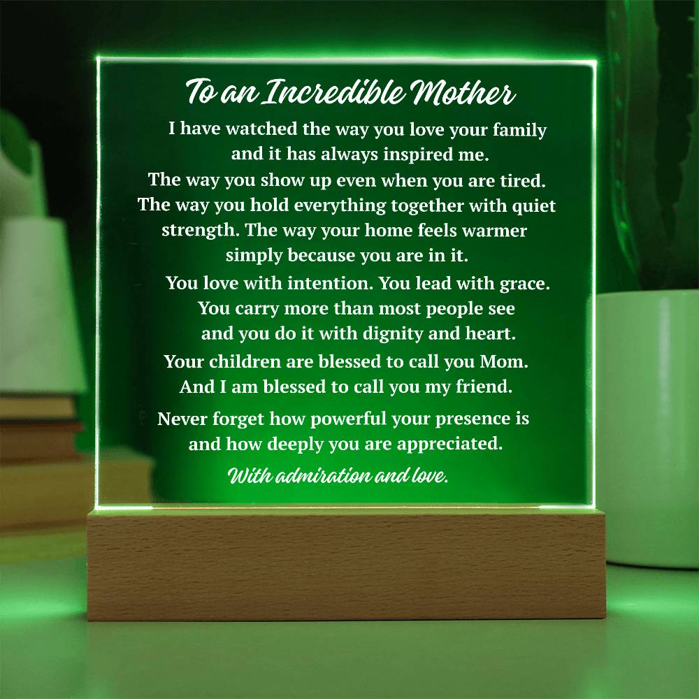 Green LED incredible mother acrylic plaque display