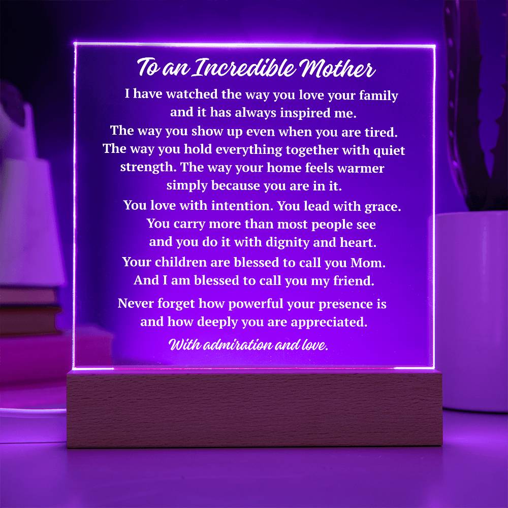 Purple LED incredible mother appreciation plaque