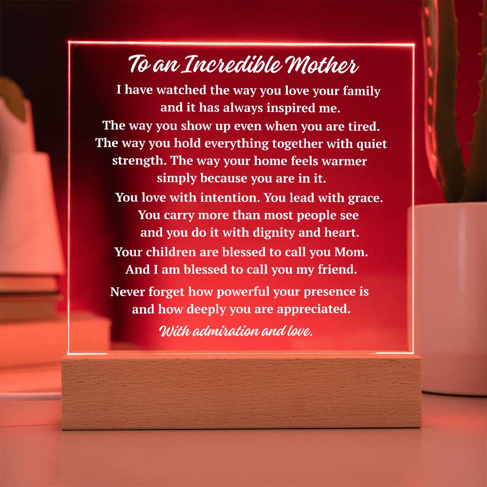 Red LED incredible mother acrylic keepsake