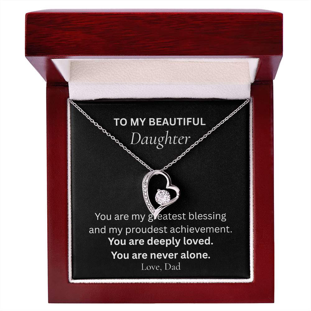 To My Beautiful Daughter necklace from Dad with heartfelt message expressing love, pride, and reassurance