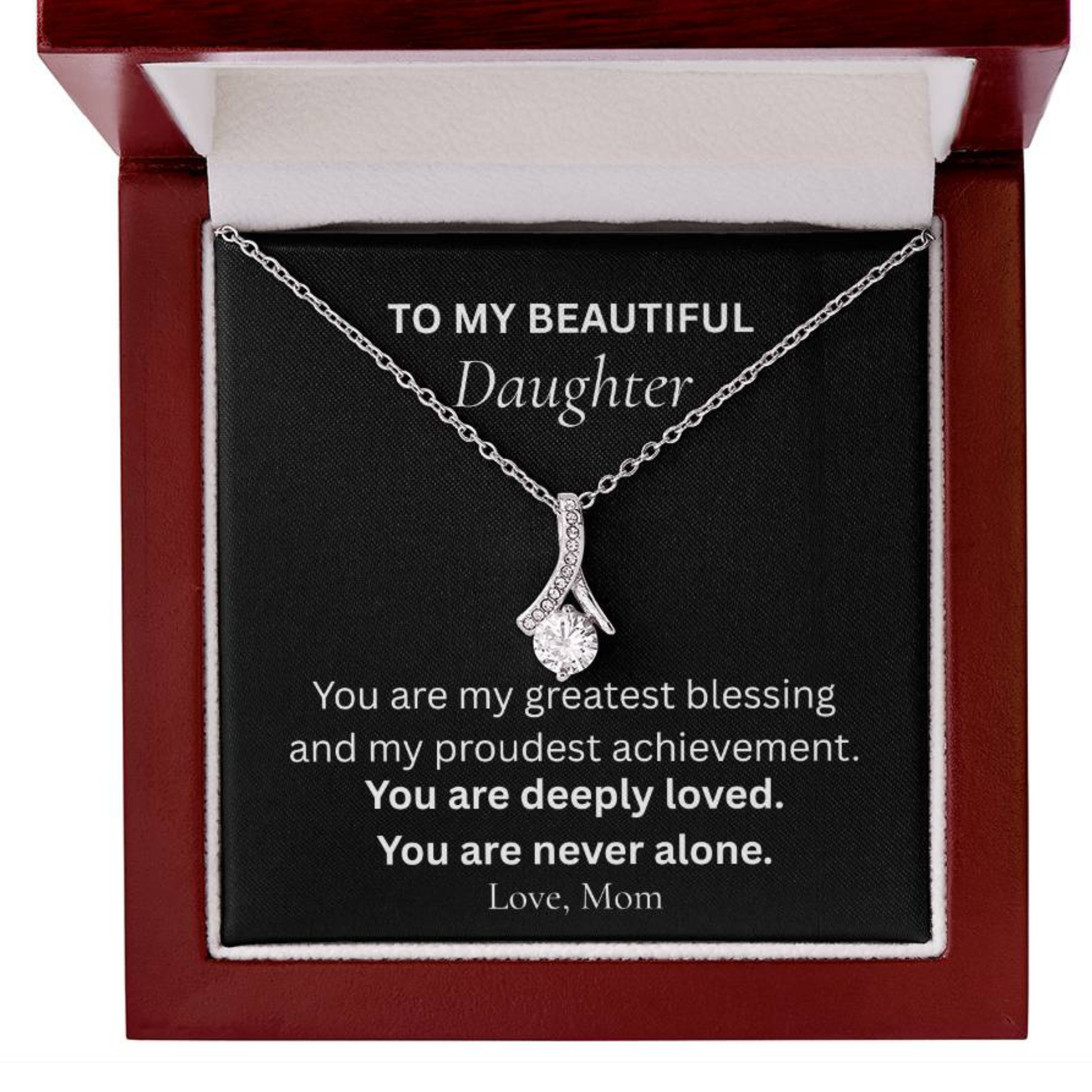 Message card for daughter paired with Alluring Beauty Necklace