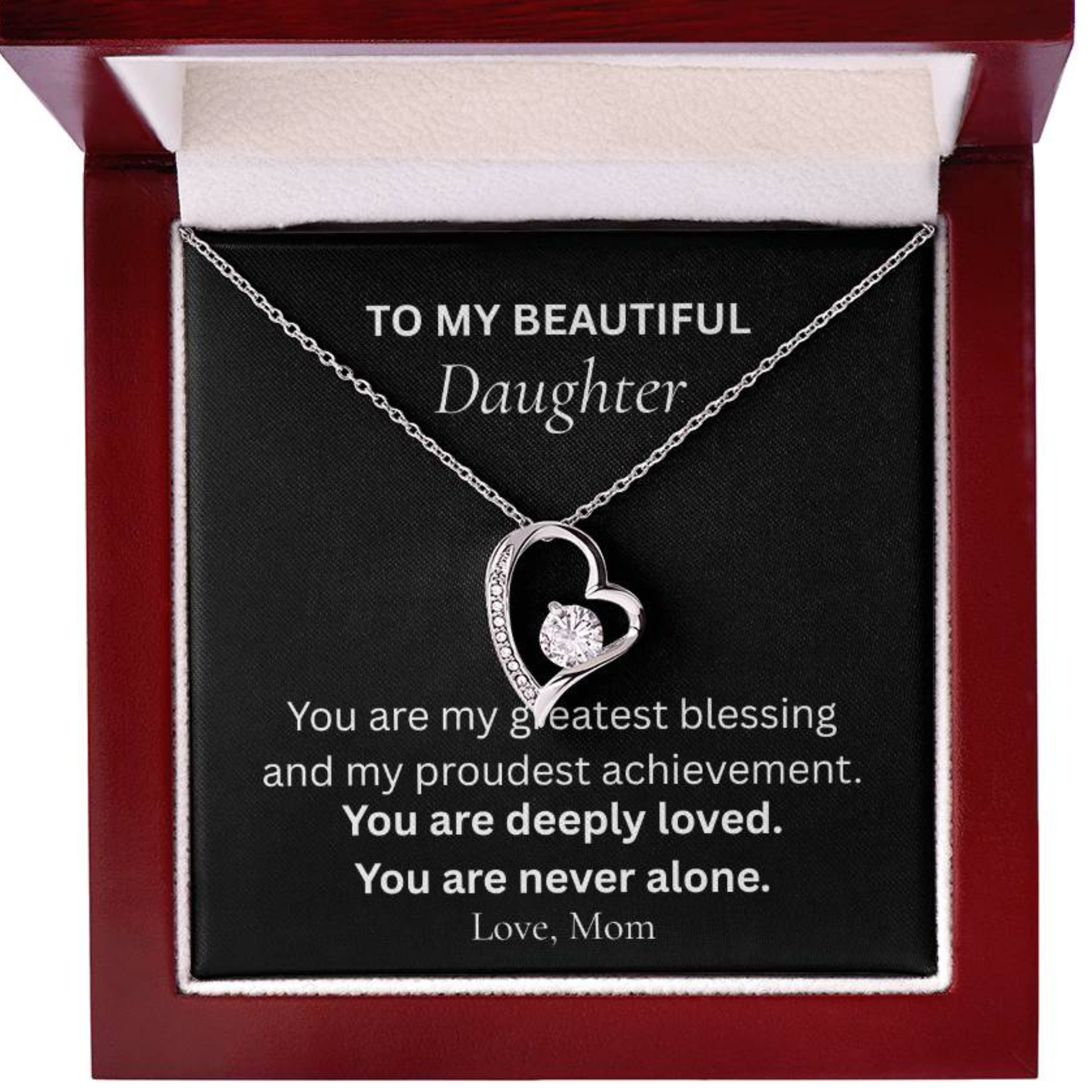 Forever Love necklace for daughter with message card from Mom reading You are my greatest blessing