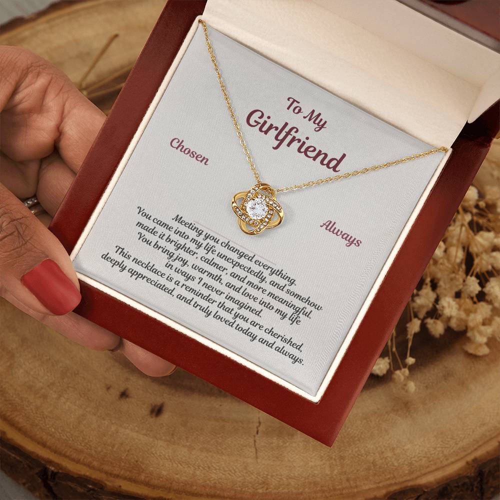 Love Knot Necklace for girlfriend presented in luxury gift box with Chosen Always message