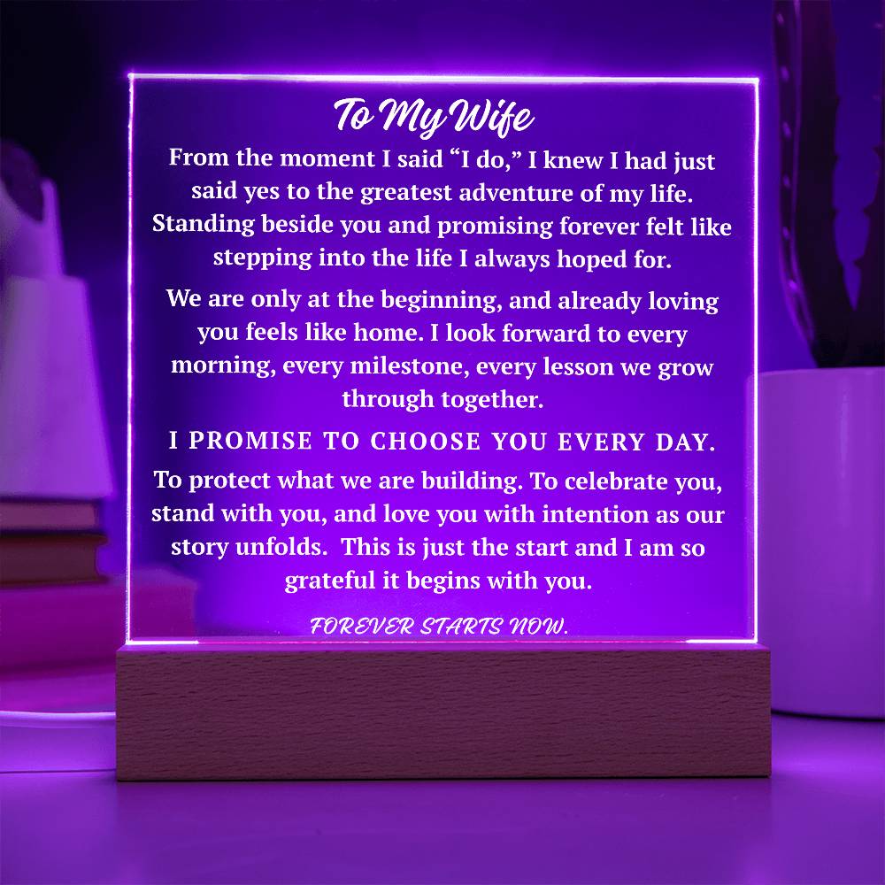 To My Wife acrylic plaque in purple LED light anniversary keepsake