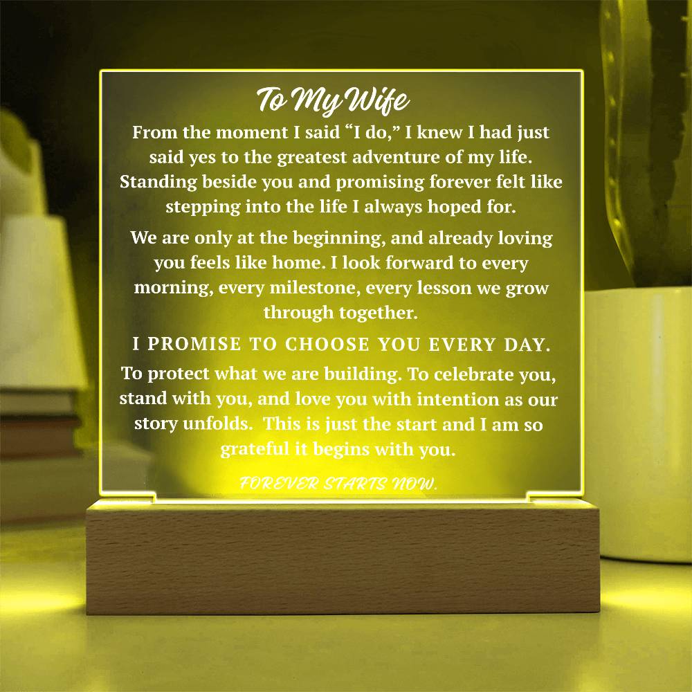 To My Wife acrylic plaque in yellow LED light wedding keepsake