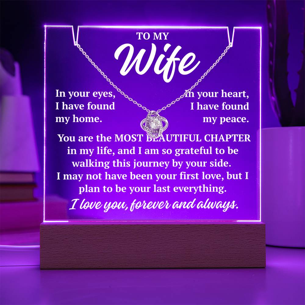 to my wife purple acrylic plaque led light with white gold love knot necklace romantic gift