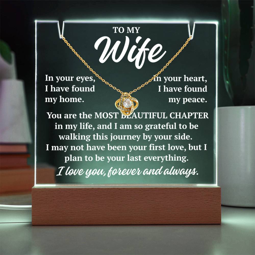 to my wife white acrylic plaque led light with yellow gold love knot necklace romantic gift