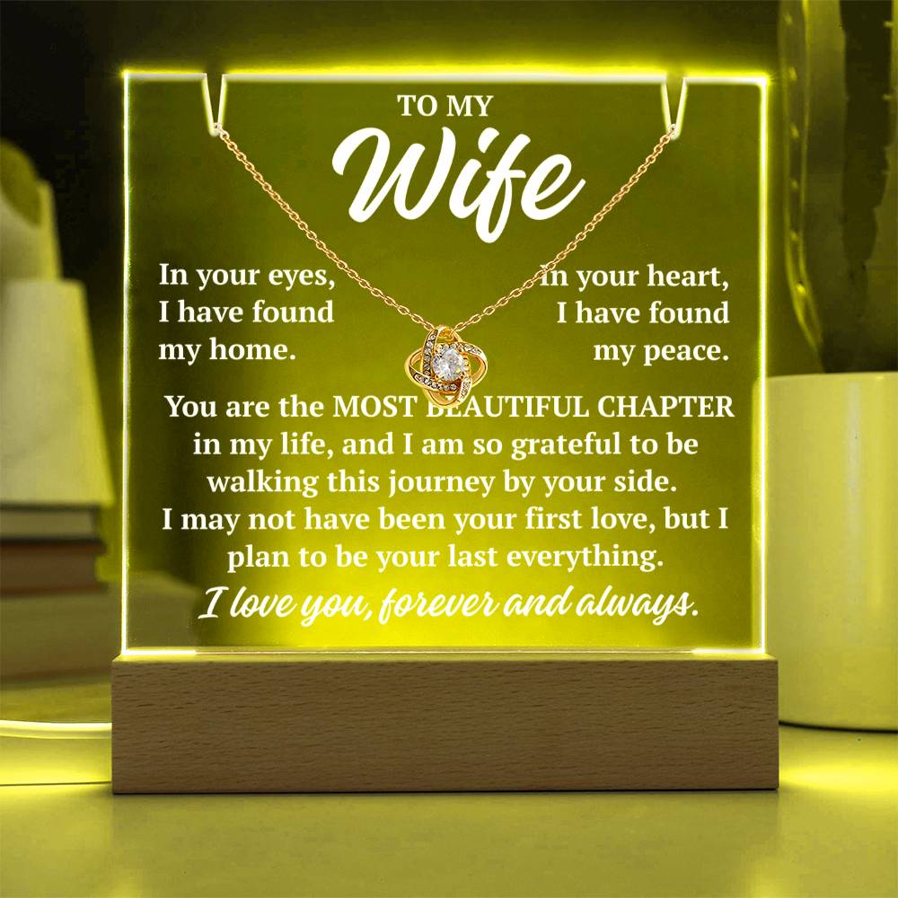 to my wife yellow acrylic plaque led light with yellow gold love knot necklace romantic gift