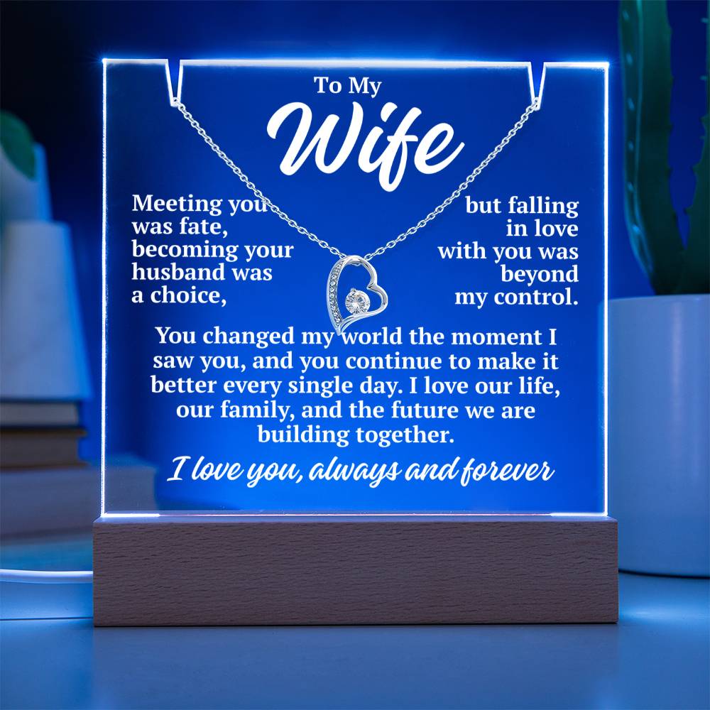 to my wife blue acrylic plaque led light with white gold forever love necklace romantic gift