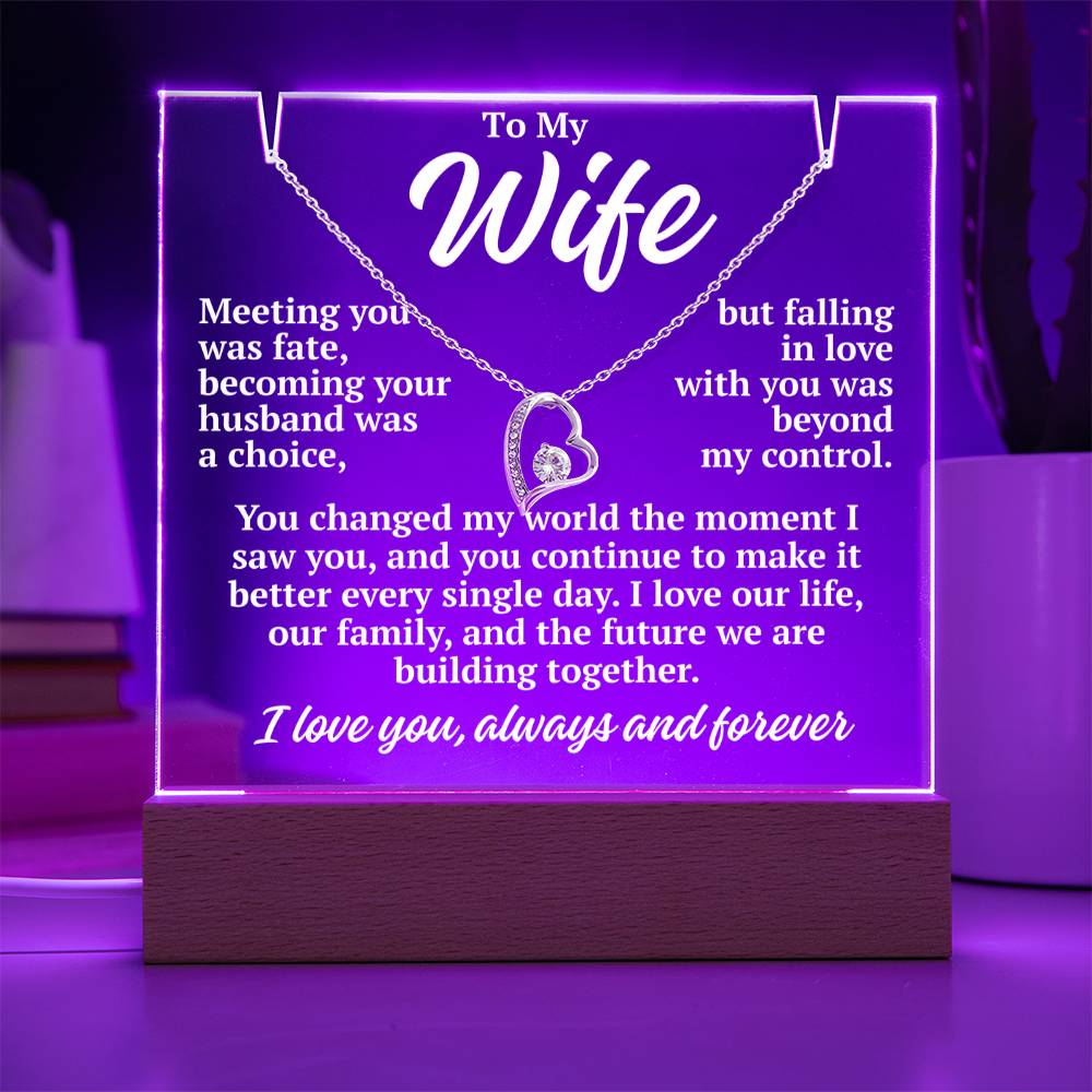 to my wife purple acrylic plaque led light with white gold forever love necklace romantic gift
