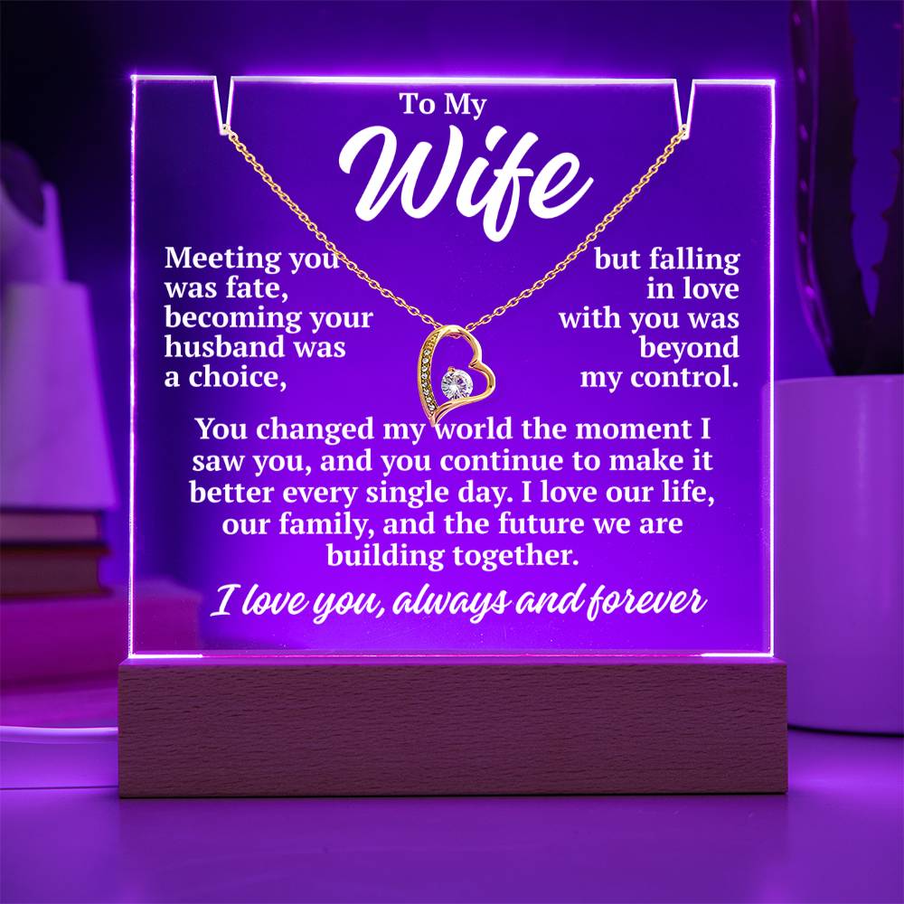 to my wife purple acrylic plaque led light with yellow gold forever love necklace romantic gift