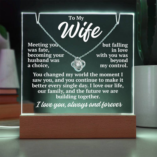 to my wife white acrylic plaque led light with white gold love knot necklace romantic gift