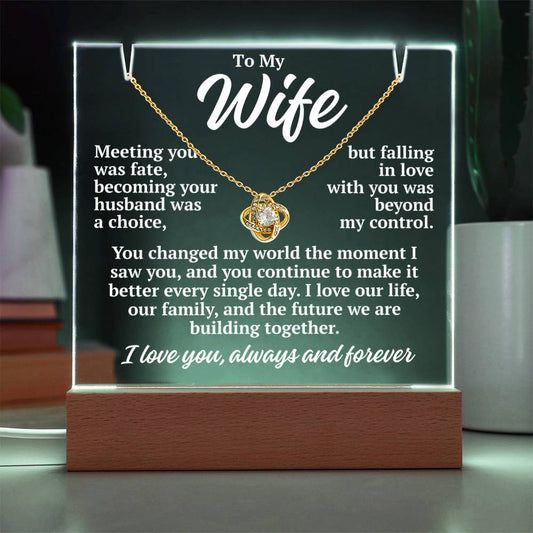 to my wife white acrylic plaque led light with yellow gold love knot necklace romantic gift