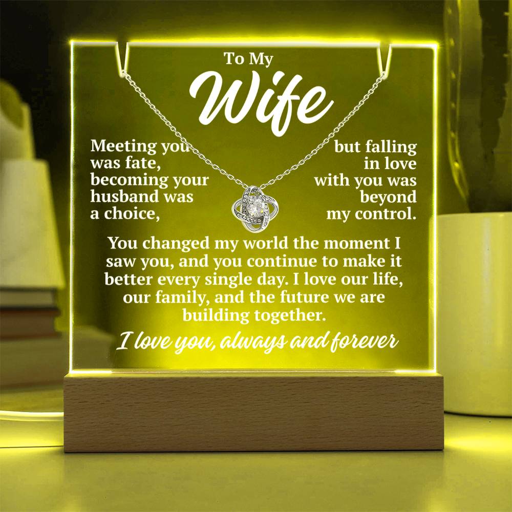 to my wife yellow acrylic plaque led light with white gold love knot necklace romantic gift