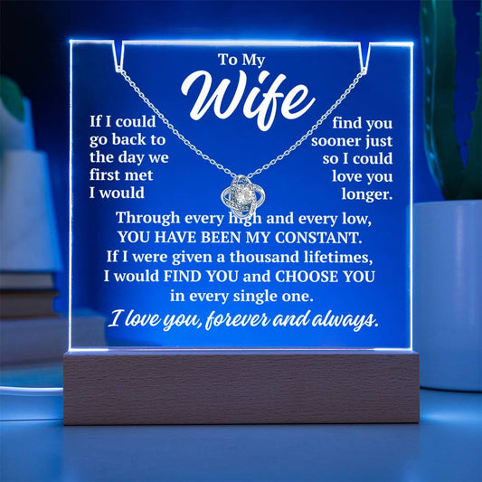 to my wife blue acrylic plaque led light with white gold love knot necklace romantic gift from husband