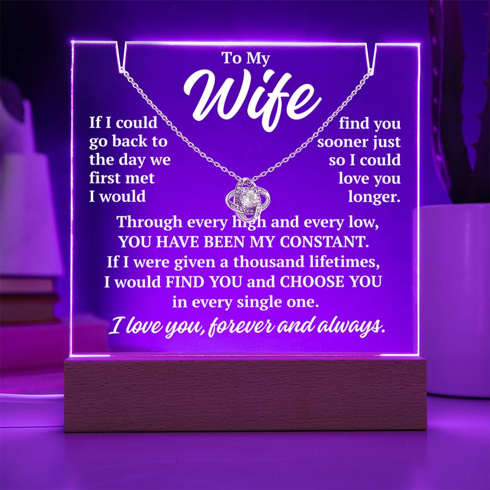 to my wife purple acrylic plaque led light with white gold love knot necklace romantic gift from husband