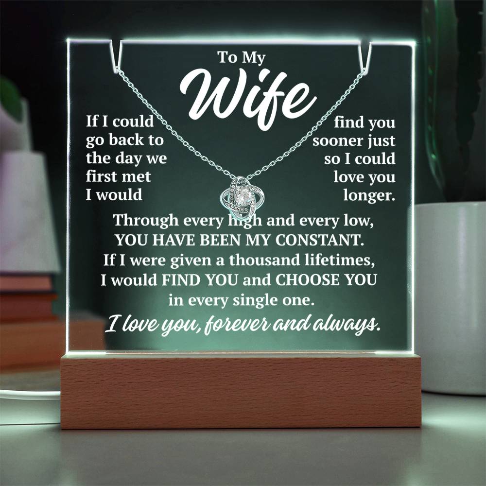 to my wife white acrylic plaque led light with white gold love knot necklace romantic gift from husband