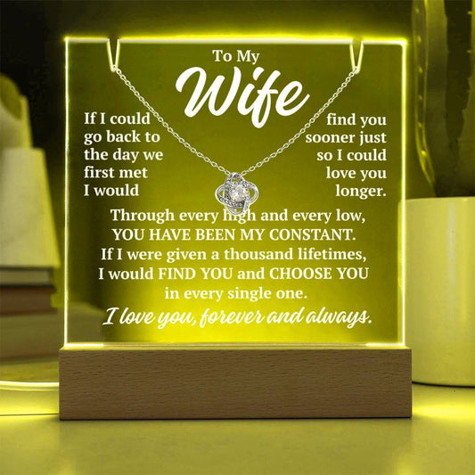to my wife yellow acrylic plaque led light with white gold love knot necklace romantic gift from husband
