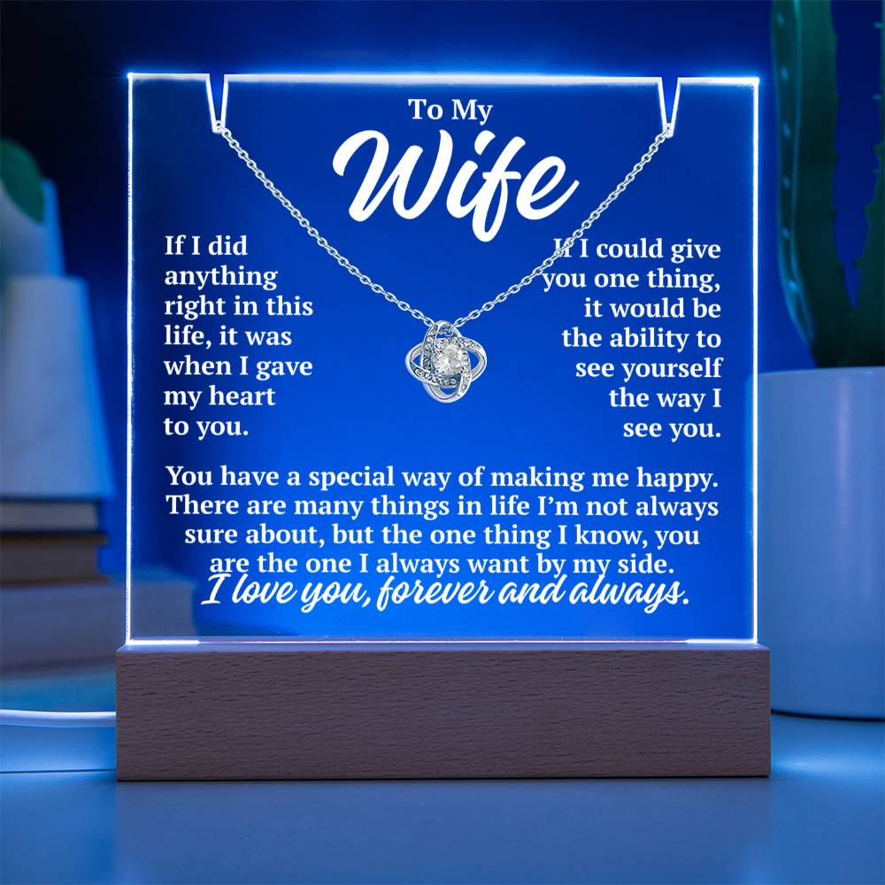 to my wife blue acrylic plaque led light with white gold love knot necklace romantic gift from husband