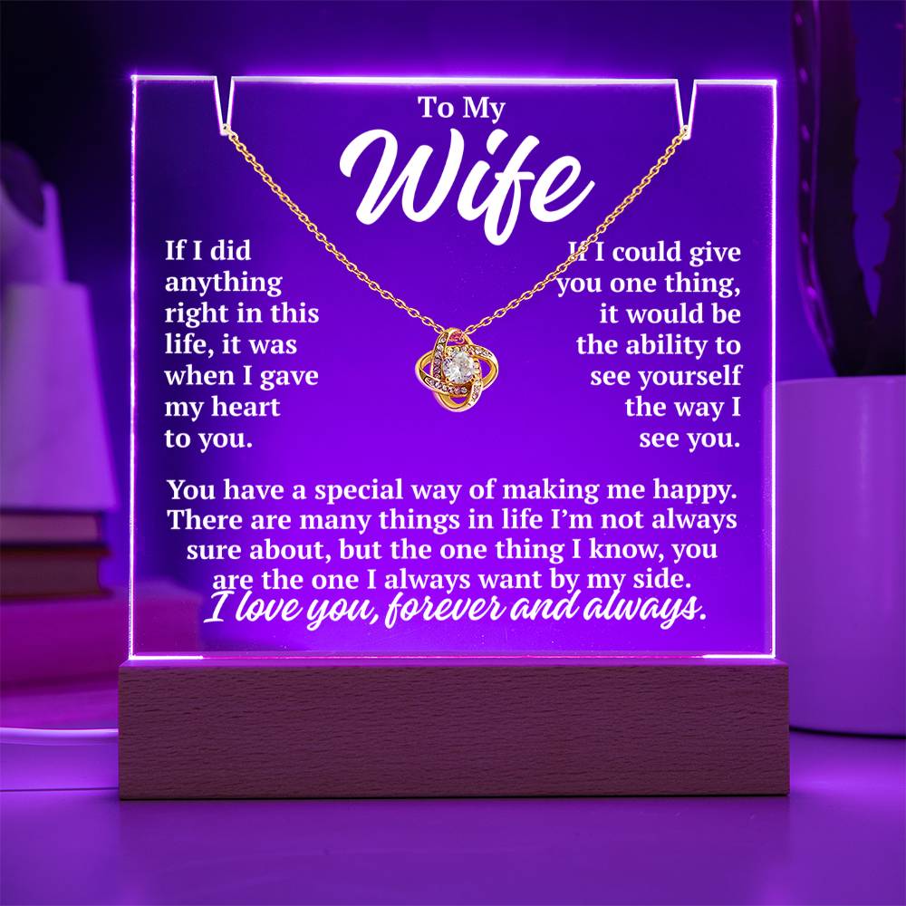 to my wife purple acrylic plaque led light with yellow gold love knot necklace romantic gift from husband